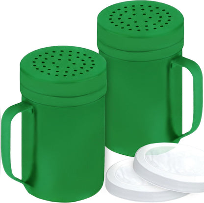 CUSINIUM Metal Salt Pepper Dredge Shakers - With Handle - Seasonings Spice Shakers With Holes and Lids - 10 Ounce, 2pcs | Style: Medium