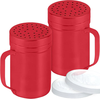 CUSINIUM Metal Salt Pepper Dredge Shakers - With Handle - Seasonings Spice Shakers With Holes and Lids - 10 Ounce, 2pcs | Style: Medium