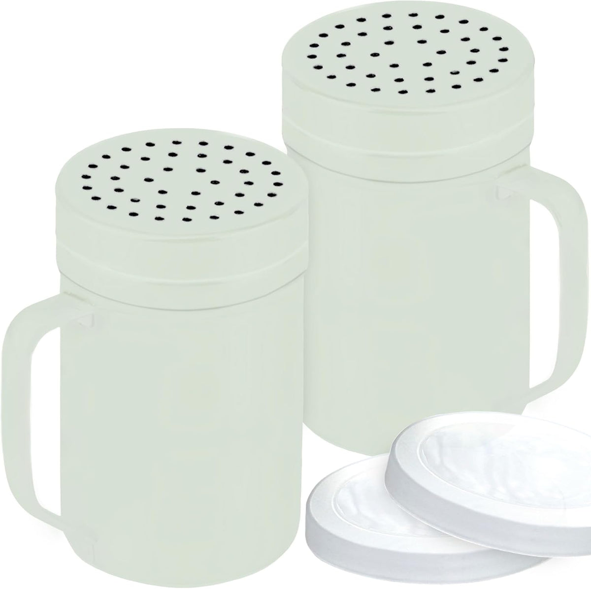 CUSINIUM Metal Salt Pepper Dredge Shakers - With Handle - Seasonings Spice Shakers With Holes and Lids - 10 Ounce, 2pcs | Style: Medium
