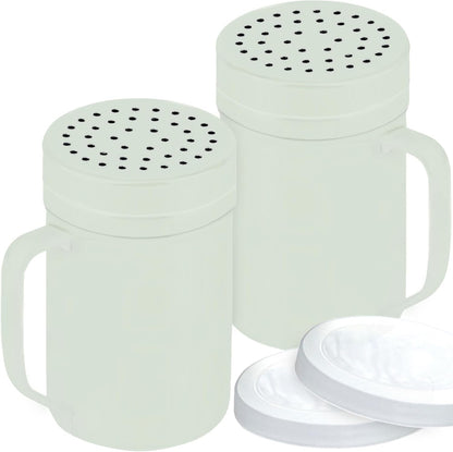 CUSINIUM Metal Salt Pepper Dredge Shakers - With Handle - Seasonings Spice Shakers With Holes and Lids - 10 Ounce, 2pcs | Style: Medium