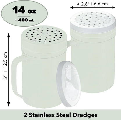 CUSINIUM Metal Salt Pepper Dredge Shakers - With Handle - Seasonings Spice Shakers With Holes and Lids - 10 Ounce, 2pcs | Style: Medium