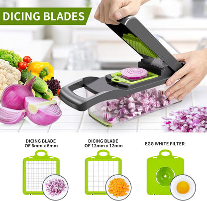 Vegetable Chopper, Multifunctional 13-in-1 Food Choppers Onion Chopper Vegetable Slicer Cutter Dicer Veggie chopper with 8 Blades,Colander Basket,Container for Salad Potato Carrot Garlic