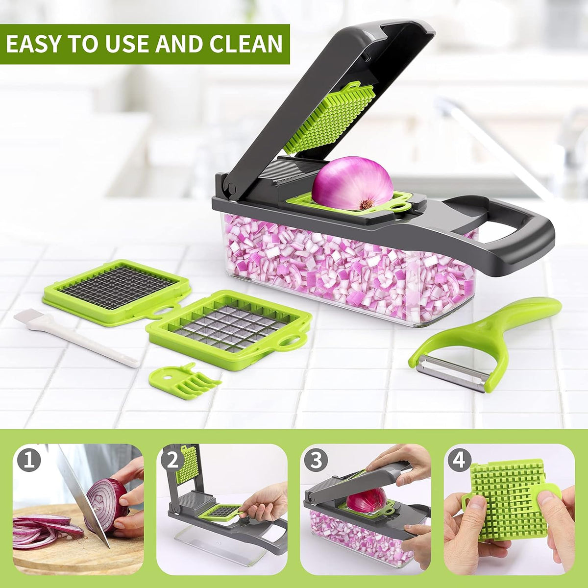 Vegetable Chopper, Multifunctional 13-in-1 Food Choppers Onion Chopper Vegetable Slicer Cutter Dicer Veggie chopper with 8 Blades,Colander Basket,Container for Salad Potato Carrot Garlic