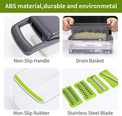 Vegetable Chopper, Multifunctional 13-in-1 Food Choppers Onion Chopper Vegetable Slicer Cutter Dicer Veggie chopper with 8 Blades,Colander Basket,Container for Salad Potato Carrot Garlic
