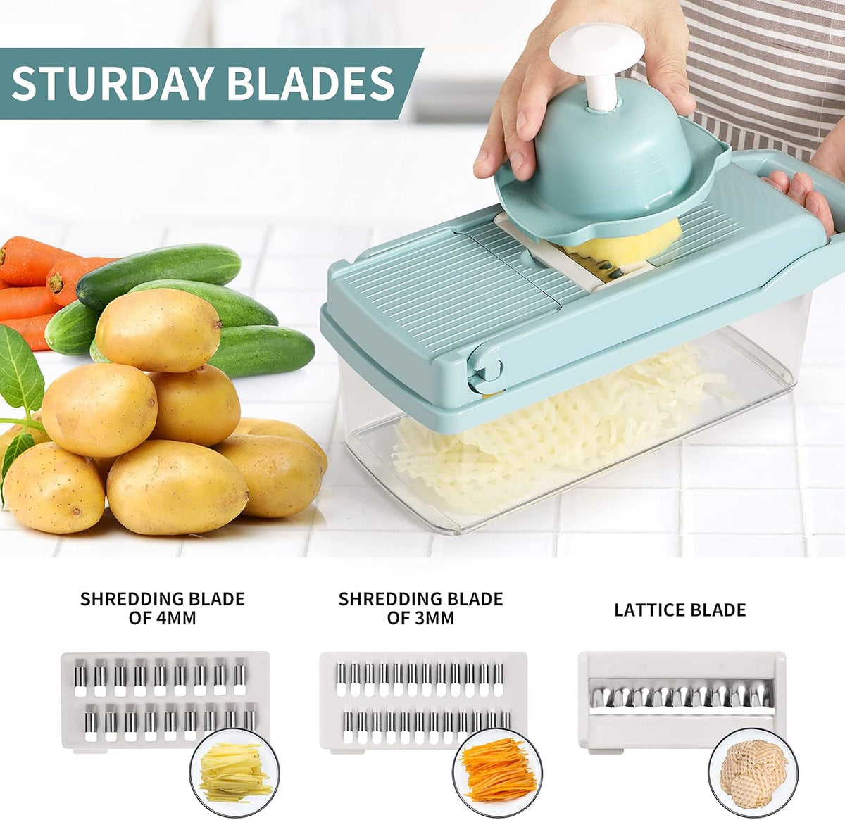 Vegetable Chopper, Multifunctional 13-in-1 Food Choppers Onion Chopper Vegetable Slicer Cutter Dicer Veggie chopper with 8 Blades,Colander Basket,Container for Salad Potato Carrot Garlic