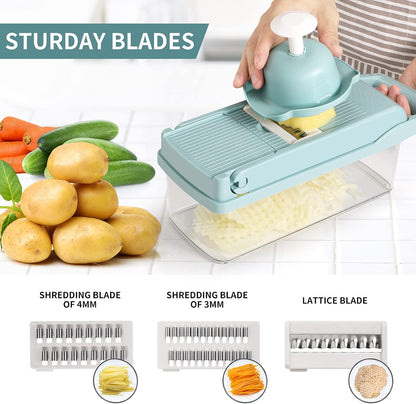 Vegetable Chopper, Multifunctional 13-in-1 Food Choppers Onion Chopper Vegetable Slicer Cutter Dicer Veggie chopper with 8 Blades,Colander Basket,Container for Salad Potato Carrot Garlic