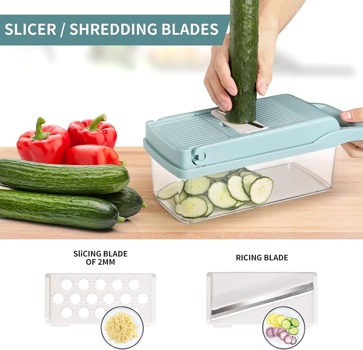 Vegetable Chopper, Multifunctional 13-in-1 Food Choppers Onion Chopper Vegetable Slicer Cutter Dicer Veggie chopper with 8 Blades,Colander Basket,Container for Salad Potato Carrot Garlic