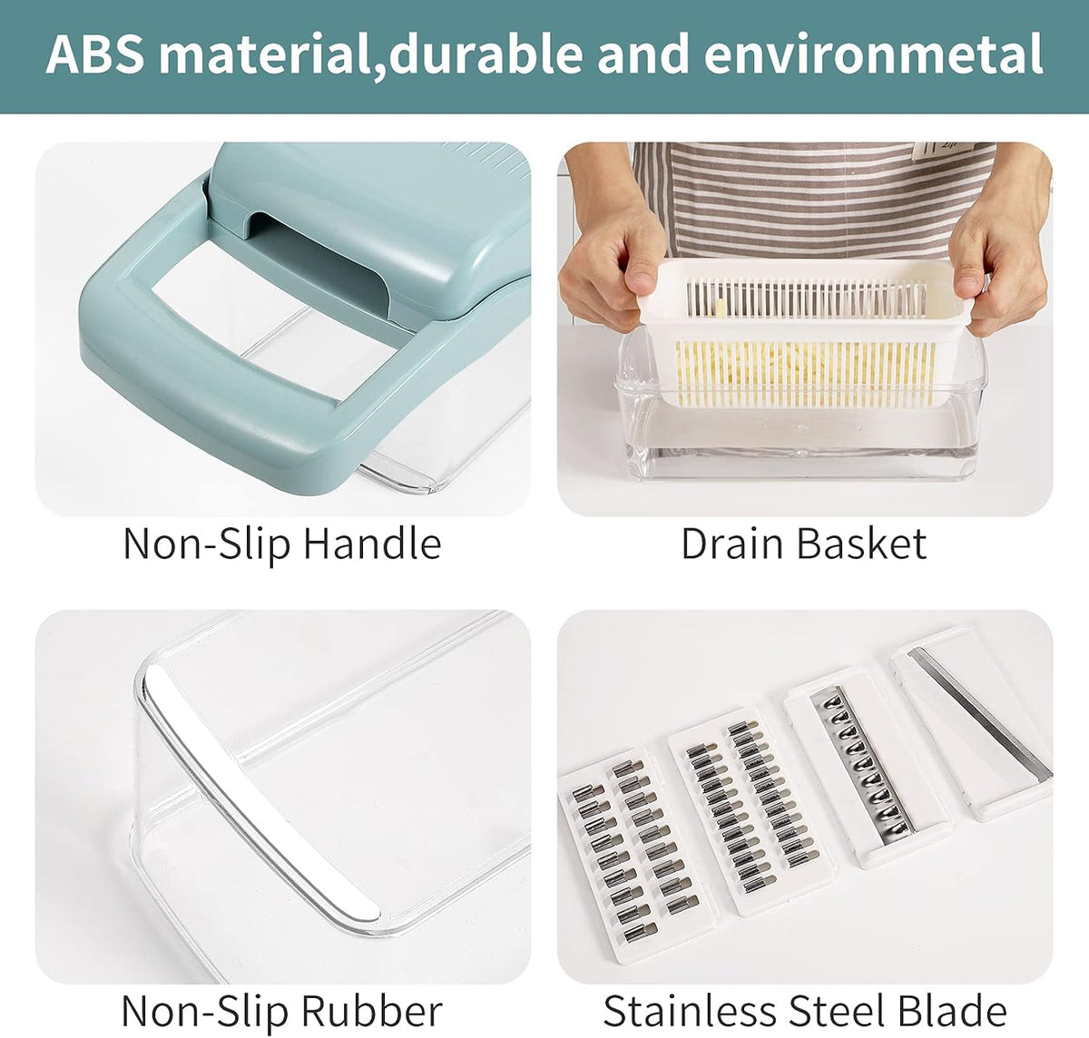 Vegetable Chopper, Multifunctional 13-in-1 Food Choppers Onion Chopper Vegetable Slicer Cutter Dicer Veggie chopper with 8 Blades,Colander Basket,Container for Salad Potato Carrot Garlic