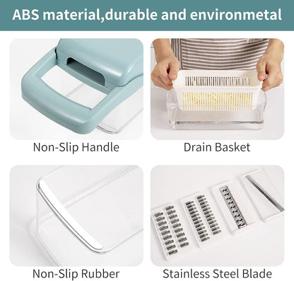Vegetable Chopper, Multifunctional 13-in-1 Food Choppers Onion Chopper Vegetable Slicer Cutter Dicer Veggie chopper with 8 Blades,Colander Basket,Container for Salad Potato Carrot Garlic