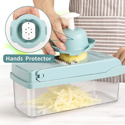 Vegetable Chopper, Multifunctional 13-in-1 Food Choppers Onion Chopper Vegetable Slicer Cutter Dicer Veggie chopper with 8 Blades,Colander Basket,Container for Salad Potato Carrot Garlic
