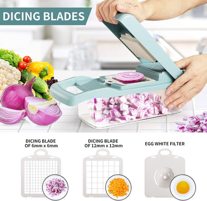 Vegetable Chopper, Multifunctional 13-in-1 Food Choppers Onion Chopper Vegetable Slicer Cutter Dicer Veggie chopper with 8 Blades,Colander Basket,Container for Salad Potato Carrot Garlic