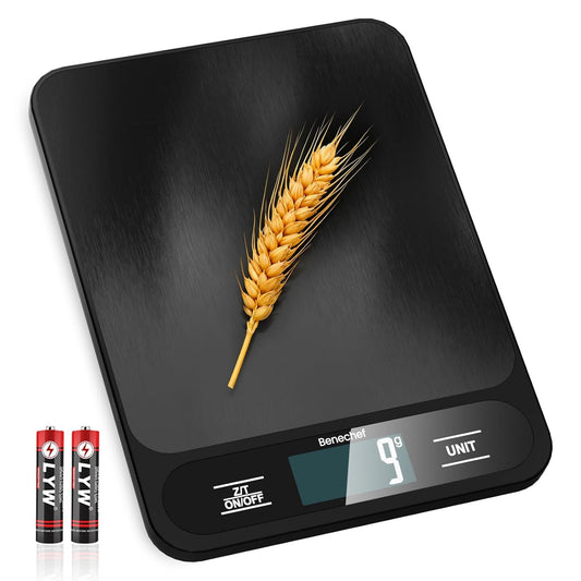 Food Scale, 22lb Ultra-Thin Digital Kitchen Scale, 1g/0.05oz Accuracy Ideal for Baking, Cooking, and Weight Loss Features 6 Measurement Units and LCD Display,Black,Easy to Clean, Batteries Included