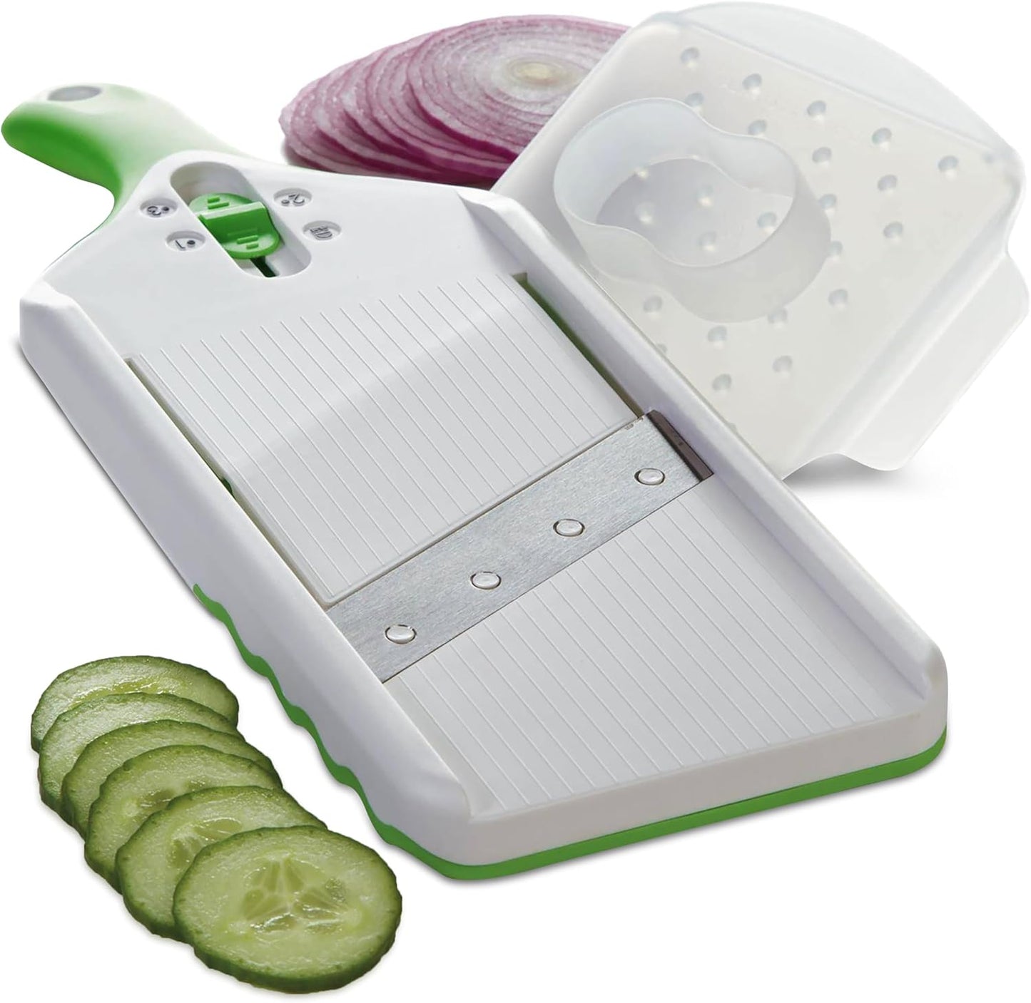 PrepSolutions Adjust-A-Slice Mandoline Slicer, Green – Adjustable Thickness, Perfect for Vegetables, Fruits, and More | Perfect for Vegetables, Fruits, and More, Includes Hand Guard and Non-Slip Base, Compact Space-Saving Design For Easy Storage