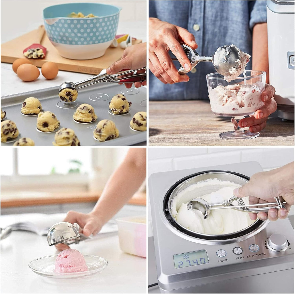Ice Cream Scoop, 3Pcs Cookie Scoop Set, Stainless Steel Ice Cream Scooper with Trigger Release, Large/Medium/Small Cookie Scooper for Baking, Cookie Scoops for Baking Set of 3 with Cookie Dough Scoop