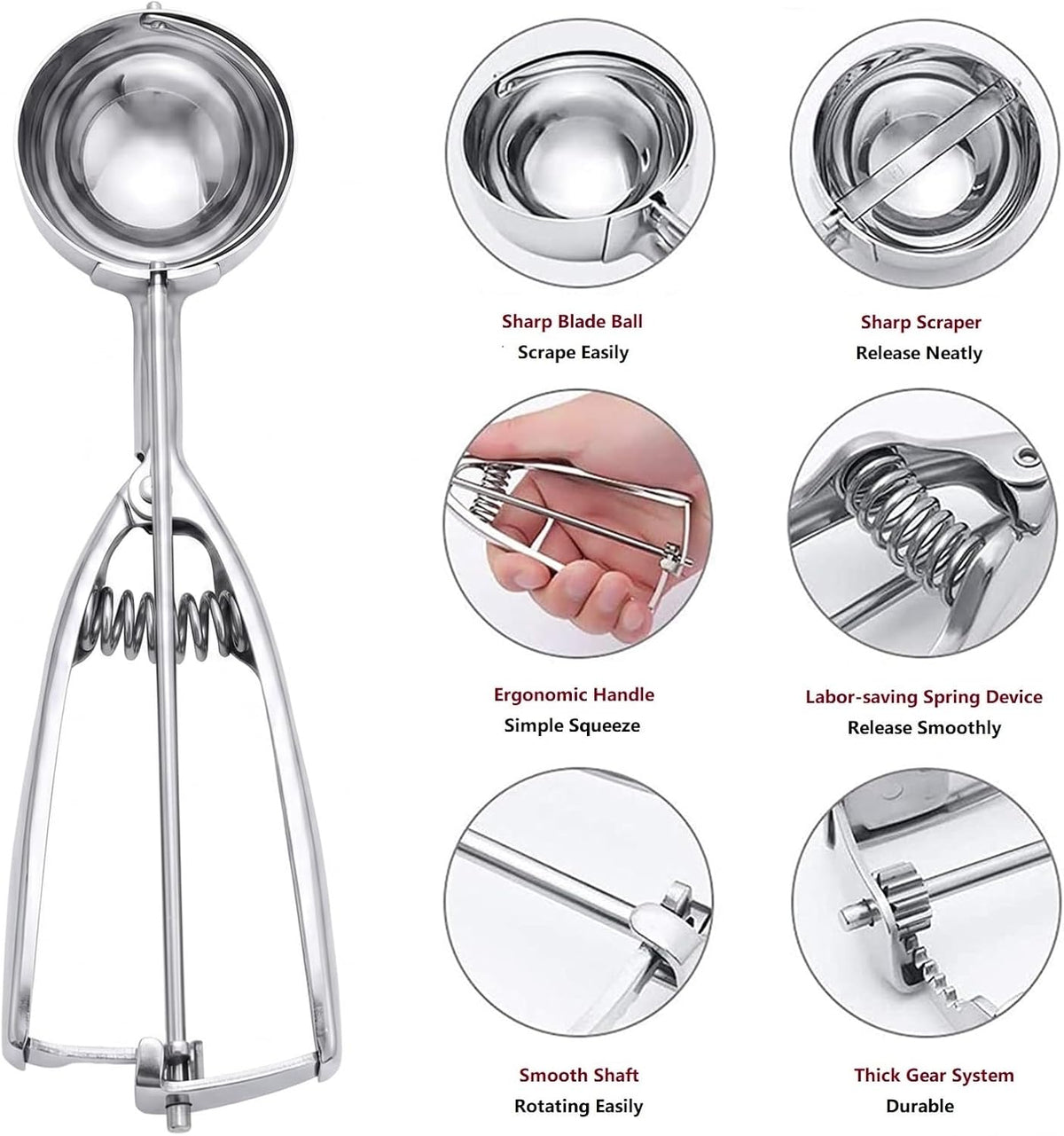 Ice Cream Scoop, 3Pcs Cookie Scoop Set, Stainless Steel Ice Cream Scooper with Trigger Release, Large/Medium/Small Cookie Scooper for Baking, Cookie Scoops for Baking Set of 3 with Cookie Dough Scoop