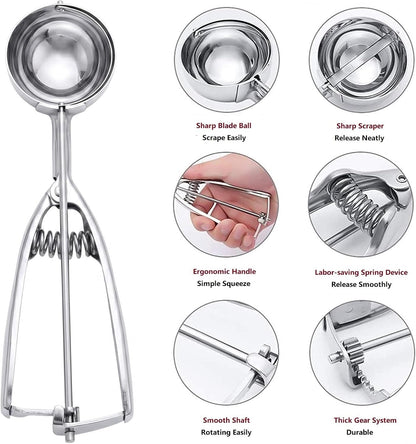 Ice Cream Scoop, 3Pcs Cookie Scoop Set, Stainless Steel Ice Cream Scooper with Trigger Release, Large/Medium/Small Cookie Scooper for Baking, Cookie Scoops for Baking Set of 3 with Cookie Dough Scoop