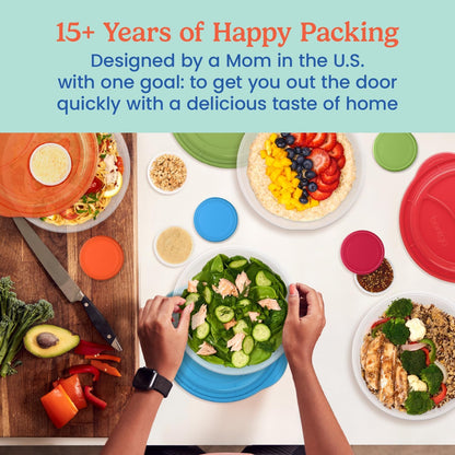 Easyboxes Salad-to-Go Containers - 8-Piece Set: 4 Bowls, Leak-Proof Dressing Cups Built-In & 4 Fitted Lids Seal in Freshness; Reusable/BPA-Free for Salad, Pasta, & Cereal (Classic)