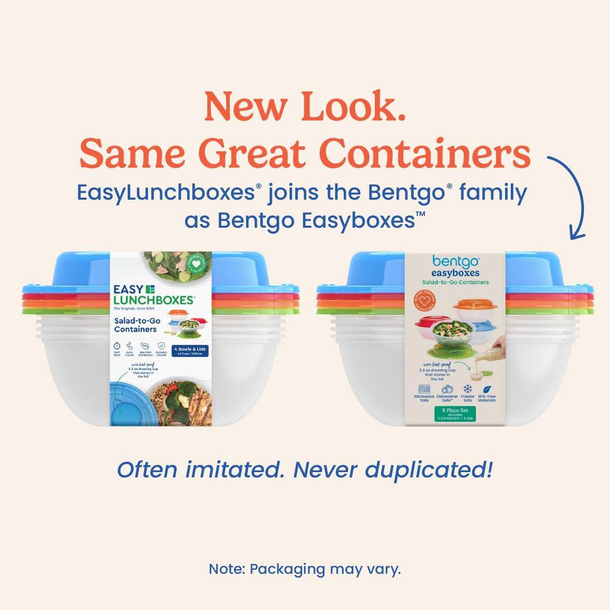 Easyboxes Salad-to-Go Containers - 8-Piece Set: 4 Bowls, Leak-Proof Dressing Cups Built-In & 4 Fitted Lids Seal in Freshness; Reusable/BPA-Free for Salad, Pasta, & Cereal (Classic)