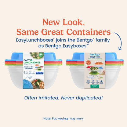 Easyboxes Salad-to-Go Containers - 8-Piece Set: 4 Bowls, Leak-Proof Dressing Cups Built-In & 4 Fitted Lids Seal in Freshness; Reusable/BPA-Free for Salad, Pasta, & Cereal (Classic)
