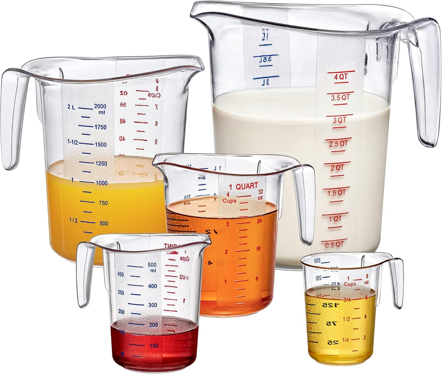 Melissa - Plastic Measuring Cups (5-Piece Set), Food-Grade Measuring Jugs, 1/2/4/8/16-Cup Capacity, Unbreakable, Stackable, Dishwasher-Safe, Great for Oil, Vinegar, Flour, and More