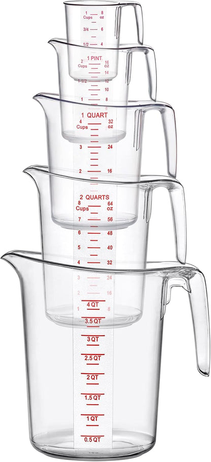 Melissa - Plastic Measuring Cups (5-Piece Set), Food-Grade Measuring Jugs, 1/2/4/8/16-Cup Capacity, Unbreakable, Stackable, Dishwasher-Safe, Great for Oil, Vinegar, Flour, and More