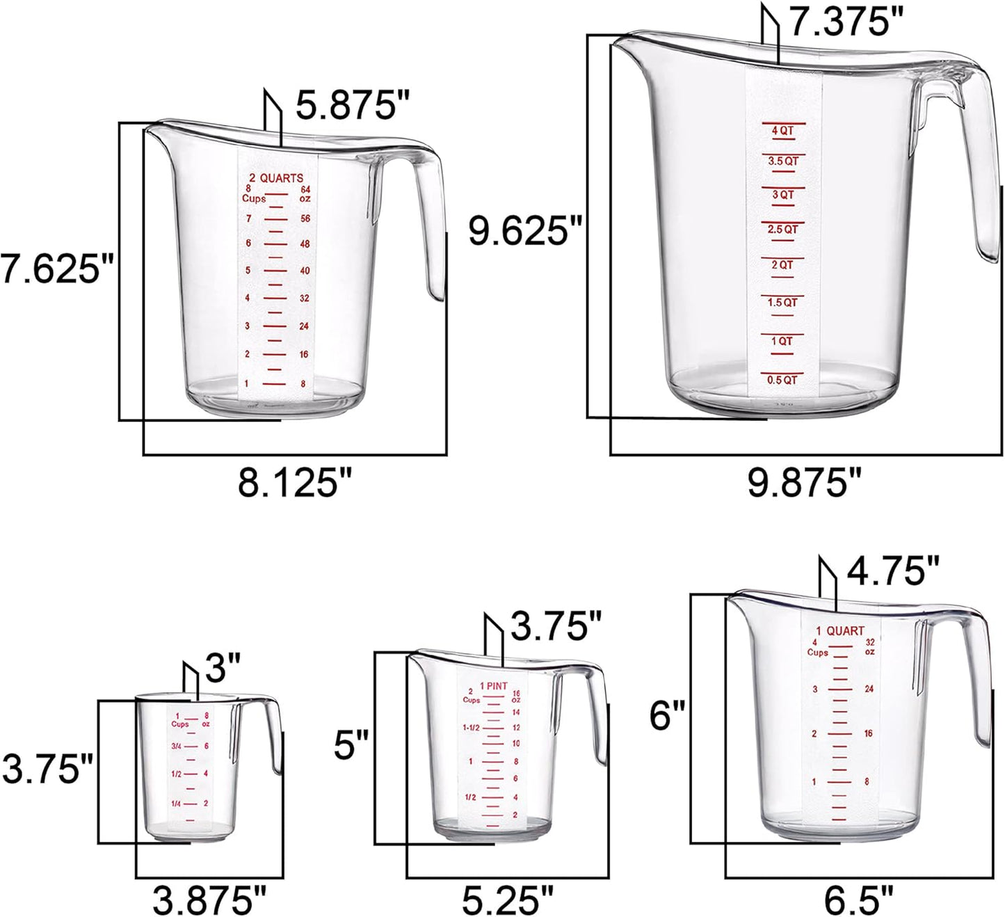 Melissa - Plastic Measuring Cups (5-Piece Set), Food-Grade Measuring Jugs, 1/2/4/8/16-Cup Capacity, Unbreakable, Stackable, Dishwasher-Safe, Great for Oil, Vinegar, Flour, and More