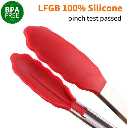 Kitchen Tongs Set of 2 Silicone Tongs in Pinch Test Grade, 12 Inch Salad Tongs Cooking Tongs with Silicone Tips IP Accessories, Metal Tongs for Cooking, Grilling, BBQ and Serving - Black & Red