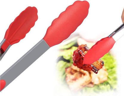 Kitchen Tongs Set of 2 Silicone Tongs in Pinch Test Grade, 12 Inch Salad Tongs Cooking Tongs with Silicone Tips IP Accessories, Metal Tongs for Cooking, Grilling, BBQ and Serving - Black & Red