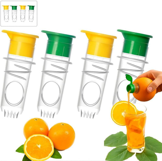 Manual Lemon Squeezer & Citrus Juicer Set – 4-Pack Handheld Lemon and Orange Juicers with Filter & Lid, BPA-Free, Easy to Use & Clean, Portable Kitchen Citrus Press for Cooking, Cocktails & BBQ