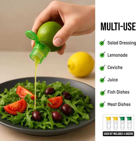 Manual Lemon Squeezer & Citrus Juicer Set – 4-Pack Handheld Lemon and Orange Juicers with Filter & Lid, BPA-Free, Easy to Use & Clean, Portable Kitchen Citrus Press for Cooking, Cocktails & BBQ
