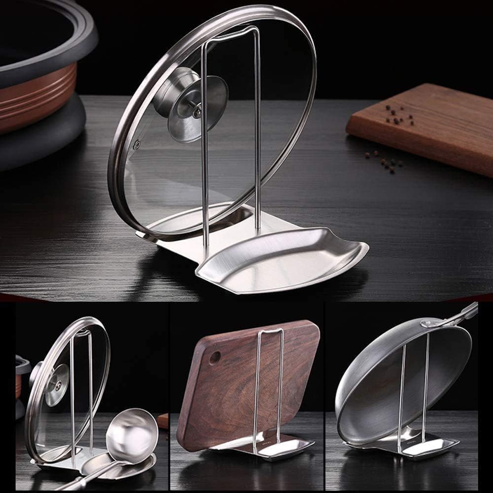 Lid and Spoon Rest Shelf,304 Stainless Steel Pan Pot Cover Lid Rack Stand Organizer,ZYLONE Pan Lid Organizer Storage Soup Spoon Rests Utensils Kitchen Tool