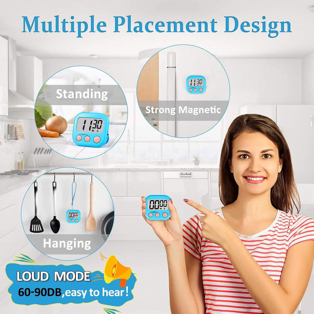 Digital Kitchen Classroom Timers for Kids Cooking 6pcs Blu Grn Pur
