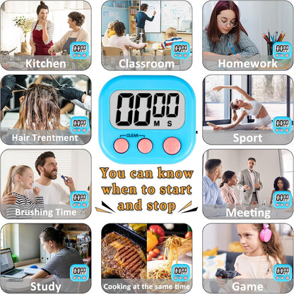 Digital Kitchen Classroom Timers for Kids Cooking 6pcs Blu Grn Pur