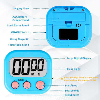 Digital Kitchen Classroom Timers for Kids Cooking 6pcs Blu Grn Pur