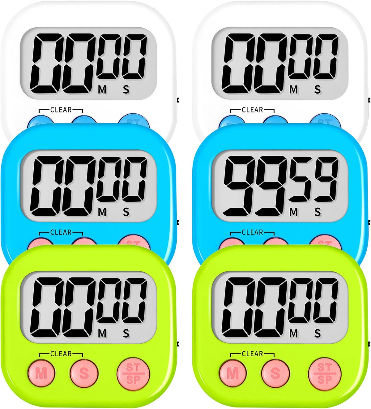 Digital Kitchen Classroom Timers for Kids Cooking 6pcs Blu Grn Pur