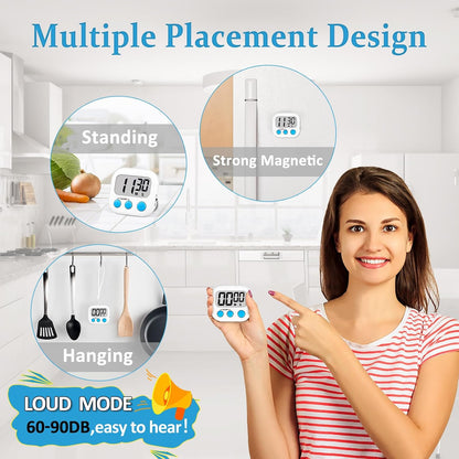 Digital Kitchen Classroom Timers for Kids Cooking 6pcs Blu Grn Pur