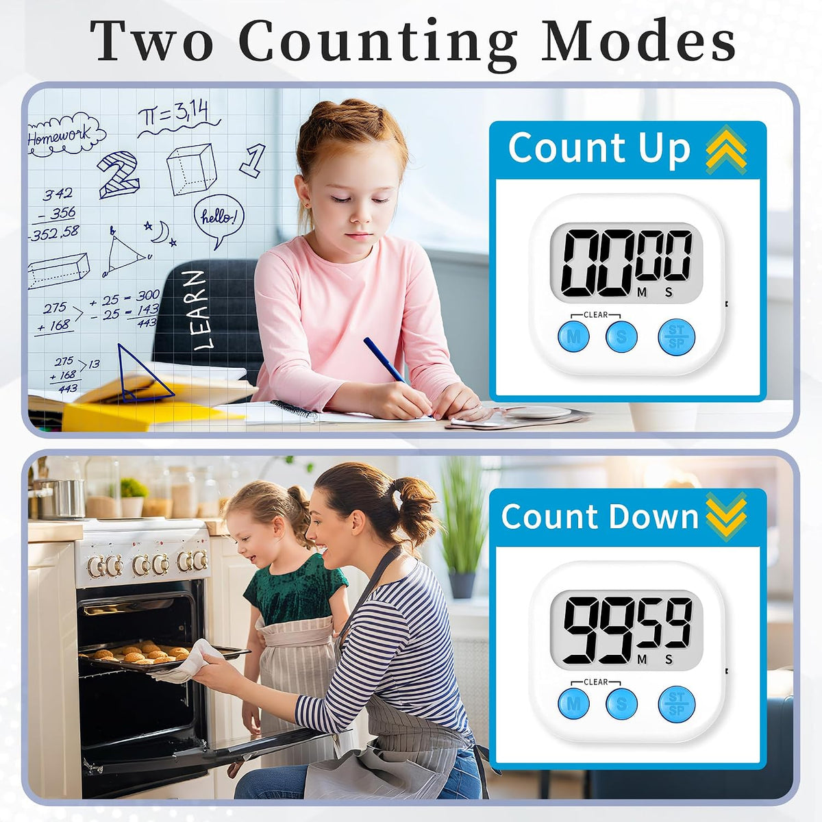 Digital Kitchen Classroom Timers for Kids Cooking 6pcs Blu Grn Pur