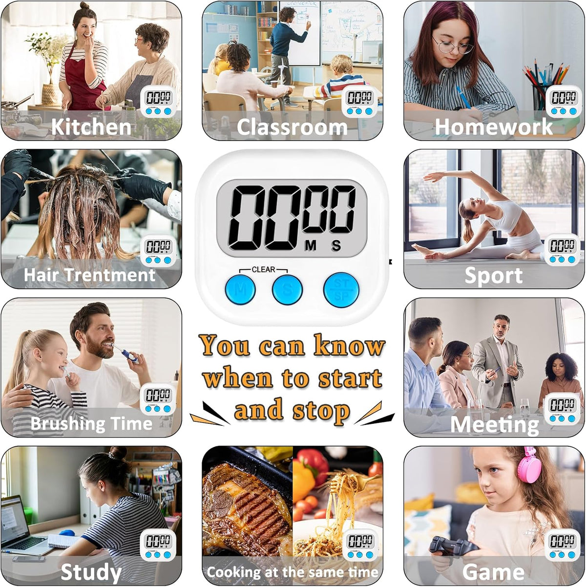 Digital Kitchen Classroom Timers for Kids Cooking 6pcs Blu Grn Pur