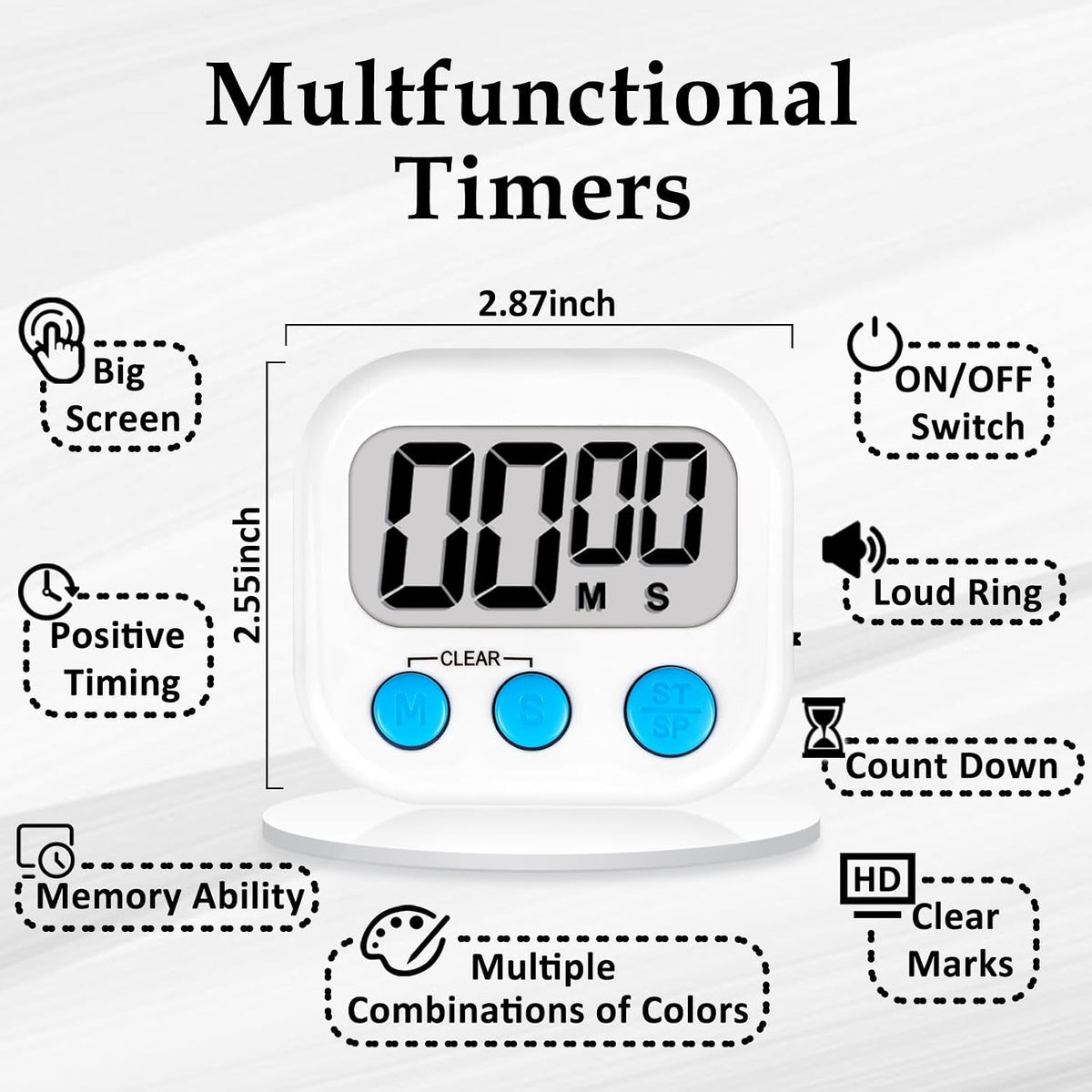 Digital Kitchen Classroom Timers for Kids Cooking 6pcs Blu Grn Pur