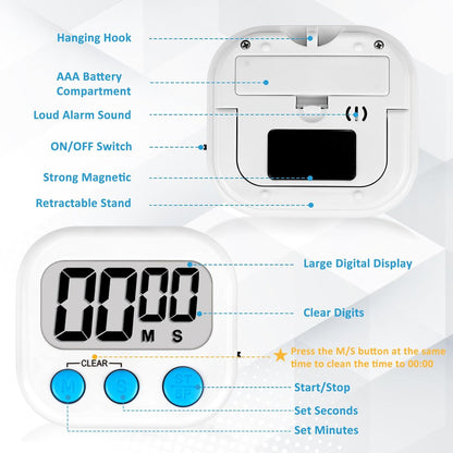 Digital Kitchen Classroom Timers for Kids Cooking 6pcs Blu Grn Pur