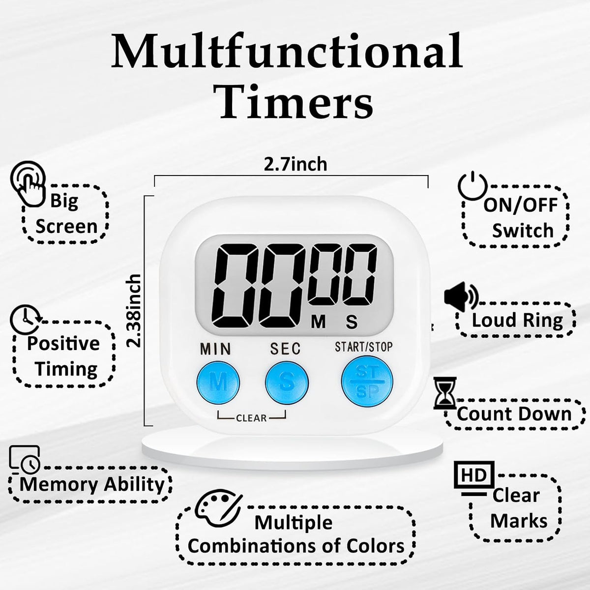 Digital Kitchen Classroom Timers for Kids Cooking 6pcs Blu Grn Pur