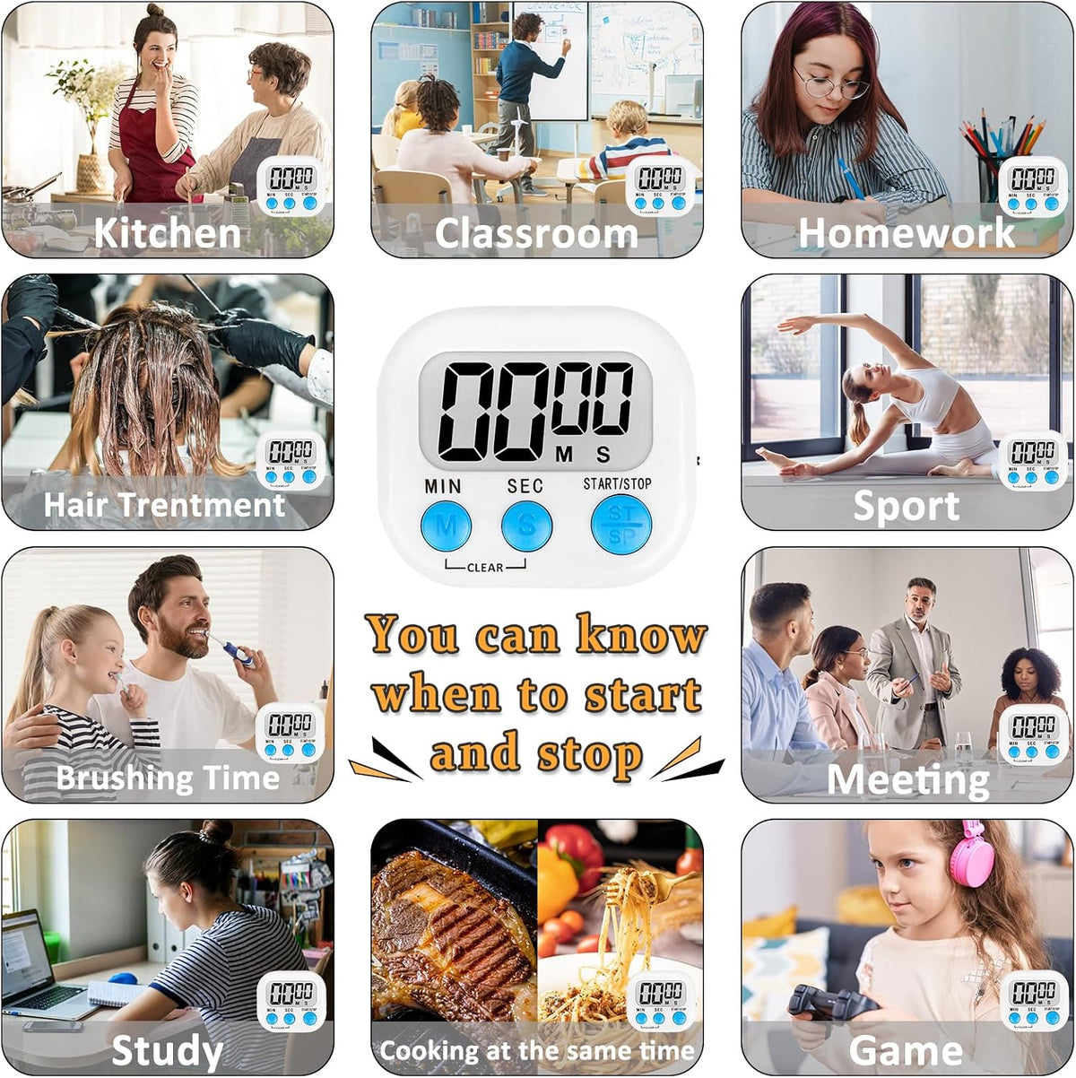 Digital Kitchen Classroom Timers for Kids Cooking 6pcs Blu Grn Pur