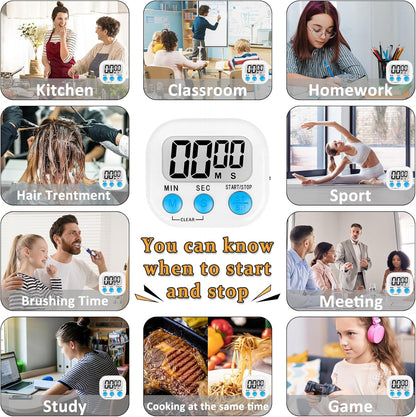 Digital Kitchen Classroom Timers for Kids Cooking 6pcs Blu Grn Pur
