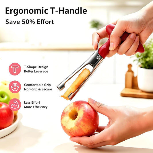 Premium Stainless Steel Apple Corer, Red | Apple corer Remover, Sharp Serrated Blade for Apples Pears Bell Peppers Jalapeños, Dishwasher Safe