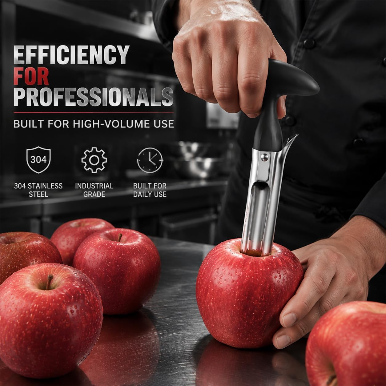 Premium Stainless Steel Apple Corer, Red | Apple corer Remover, Sharp Serrated Blade for Apples Pears Bell Peppers Jalapeños, Dishwasher Safe