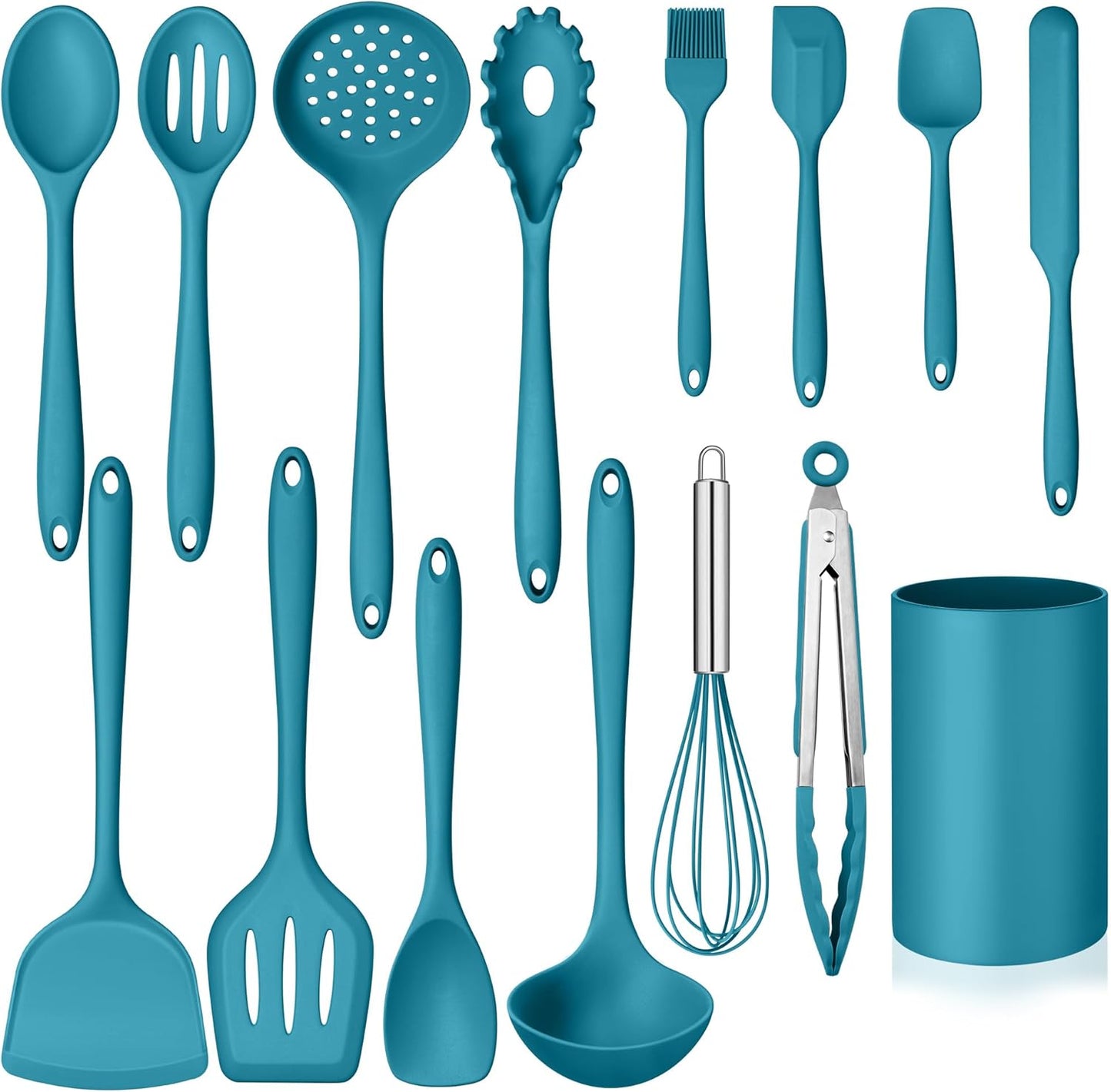 Silicone Cooking Utensil Set, 15pcs Kitchen Utensils with Holder for Nonstick Cookware, Heat Resistant Nontoxic Silicone Spatula Set Dishwasher Safe Kitchen Tools for Baking-Black