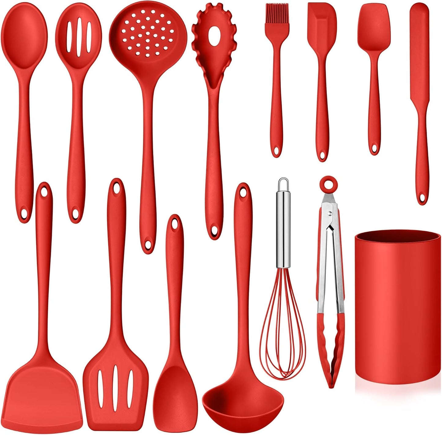 Silicone Cooking Utensil Set, 15pcs Kitchen Utensils with Holder for Nonstick Cookware, Heat Resistant Nontoxic Silicone Spatula Set Dishwasher Safe Kitchen Tools for Baking-Black