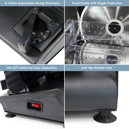 EMT-625B Deli Meat Slicer, Adjustable Thickness, 7.5" Stainless Steel & Black