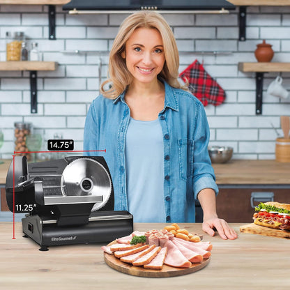 EMT-625B Deli Meat Slicer, Adjustable Thickness, 7.5" Stainless Steel & Black