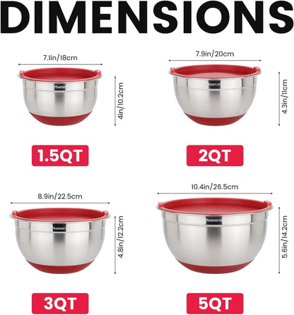 Stainless Steel Mixing Bowls with Lids Set, Size 5, 3, 2, 1.5QT